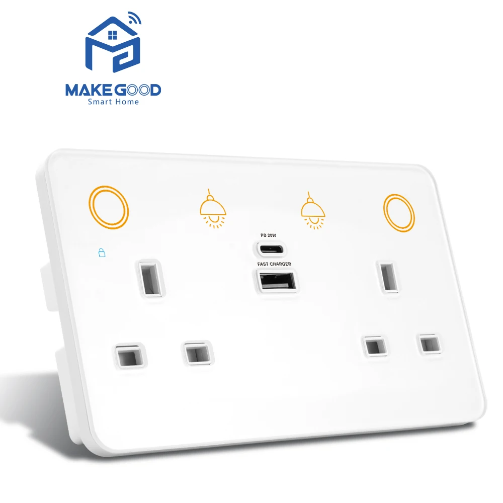 Modern Smart Home Products RGB Backlight Tuya Zigbee Smart 2Gang Light Switch Double UK Plug Wall Socket With USB Power Metering Pack of 5 - Image 3