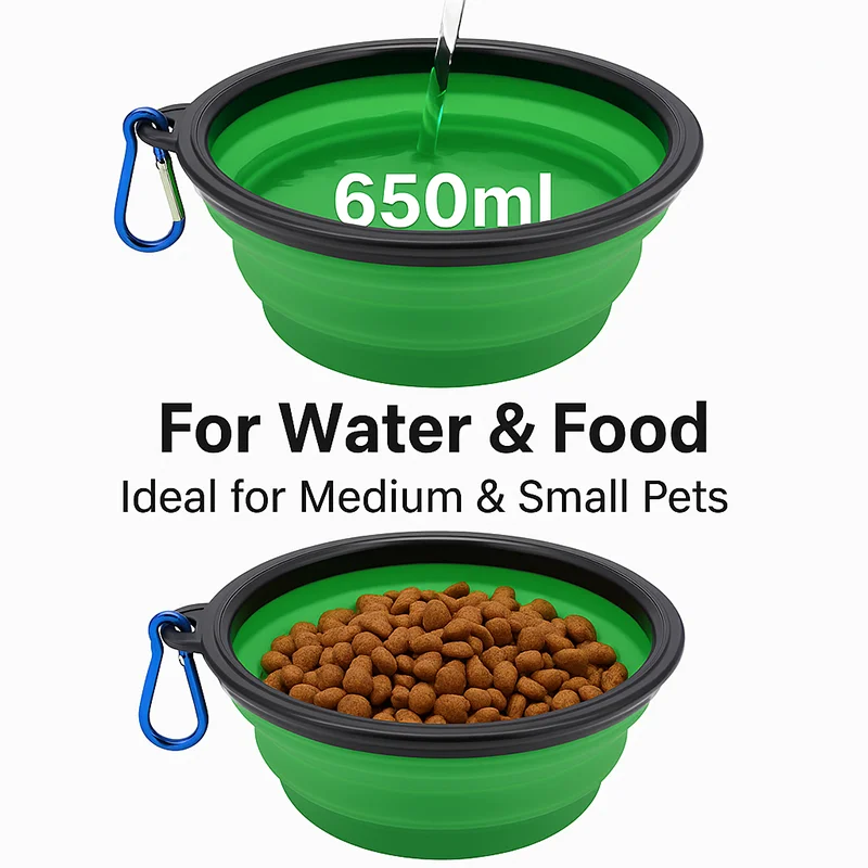 Wholesale Stock Custom Logo Durable Portable Collapsible 650ml TPE Dog Bowl with Carabiner Foldable Travel Pet Water & Food Bowl Pack of 100 - Image 4