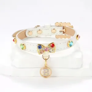 Factory Direct Luxury Rhinestone Pet Collar | PU Leather Pearl Necklace for Cats & Small Dogs | Custom Pet Accessories OEM