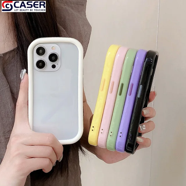 Ins Small Waist Mobile Phone Cases 15 14 13 Pro Promax Transparent Solid Color Colored Border for iPhone 16 Pack of 10 - Image 2
