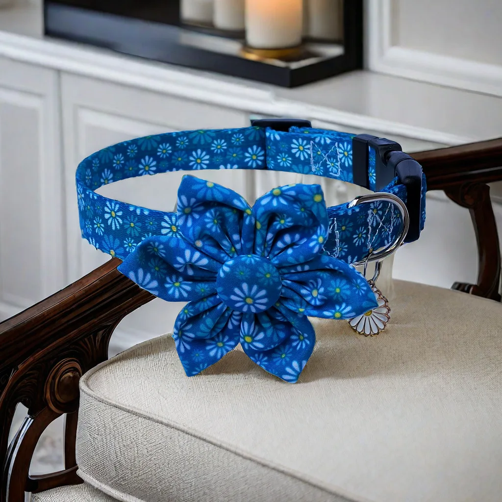 New Floral Design Adjustable Pet Harness Set Blue Daisy Pattern Collar, Leash, and Harness for Small to Medium Dogs Pack of 100 - Image 3