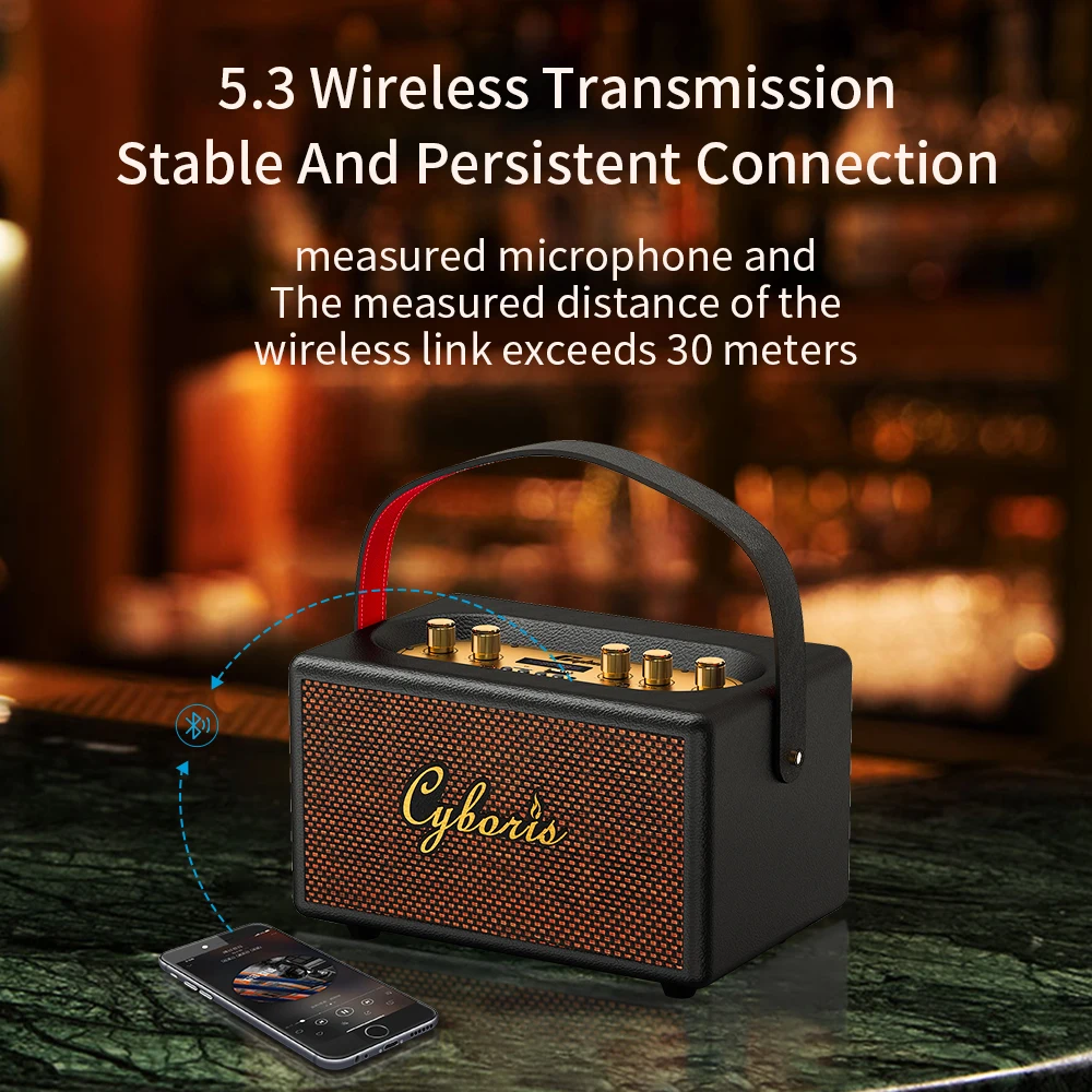 Tang T9 CYB-Retro Karaoke Wireless Portable Dual Speaker Stereo 80W Powerful with Microphone Support AUX IN/TF/U Card/Mic /Aux - Image 3