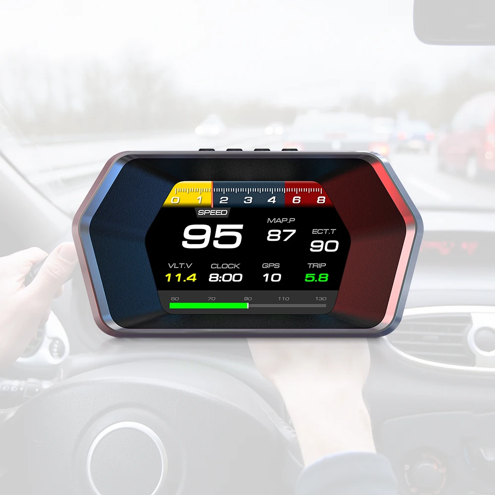 WIIYII OBD2+GPS Turbo Pressure P17 Head up Display Obd2 Gauge Speedometer Car Accessories Hud Obd2 Scanner for Vehicle