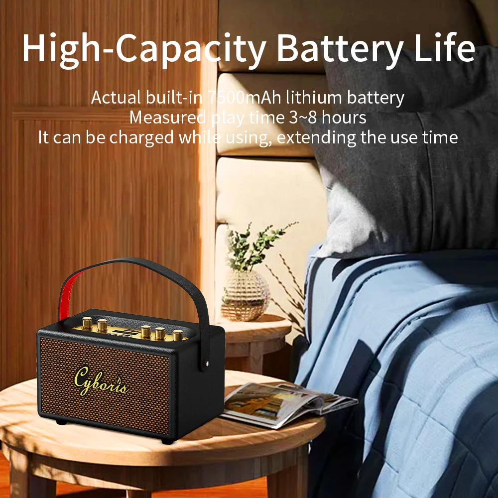 Tang T9 CYB-Retro Karaoke Wireless Portable Dual Speaker Stereo 80W Powerful with Microphone Support AUX IN/TF/U Card/Mic /Aux - Image 4