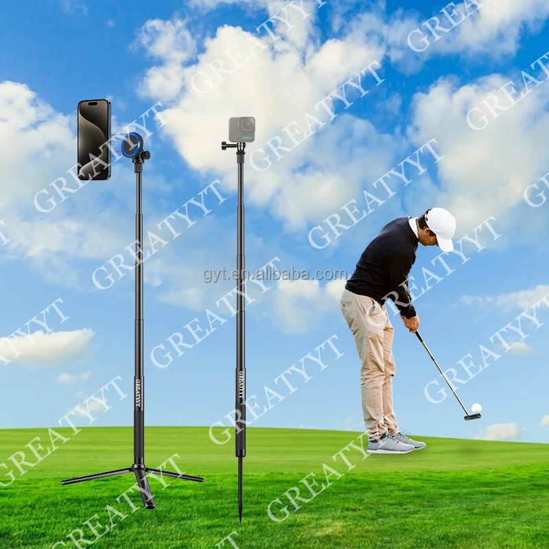 GREATYYT Monopod Magnetic Golf Phone Holder Adjustable Height Selfie Stick Outdoor Golf Tripod Golf Phone Mount for Record Swing