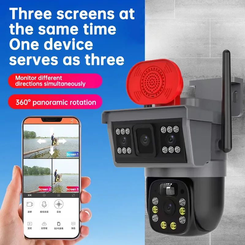 Rscamtom 360 Degree Motion Detection Dual Lenses Three Screens Night Vision Full Color 4G Solar CCTV Two-Way Audio CMOS Cloud - Image 3