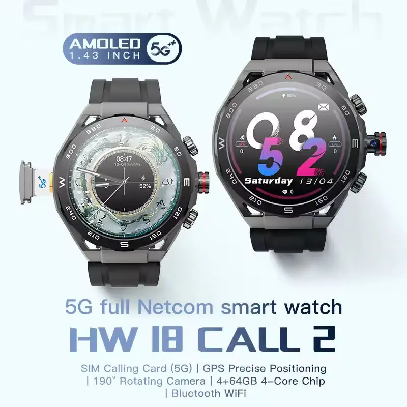 HW18 Call 2 Smartwatch Amoled Display Round Screen SOS GPS Location Rotating Camera Video Call WiFi 4G Smart Watch with Sim Card - Image 4