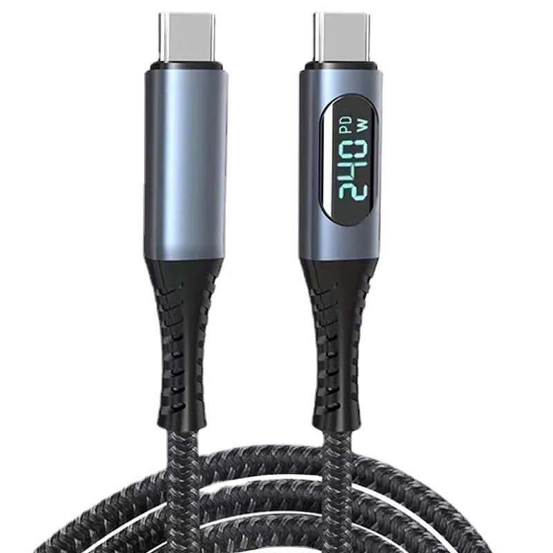 240W USB C to USB C Fast Charging Cable with LED Display Nylon Braided Type C Male to Male Cable Cord Pack of 50 - Image 2