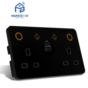 Modern Smart Home Products RGB Backlight Tuya Zigbee Smart 2Gang Light Switch Double UK Plug Wall Socket With USB Power Metering Pack of 5