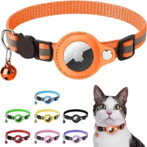 Pet Cat Collar Reflective Strip Airtag Holder Bell Adjustable Collar With Breakaway Buckle for Safe Pack of 10