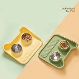 Plastic Newly Upgraded Portable 2-in-1 Dog Bowl Large Capacity Double Bowl Neck Protection Leak-Proof Pet Feeder for Dogs Cats Pack of 2