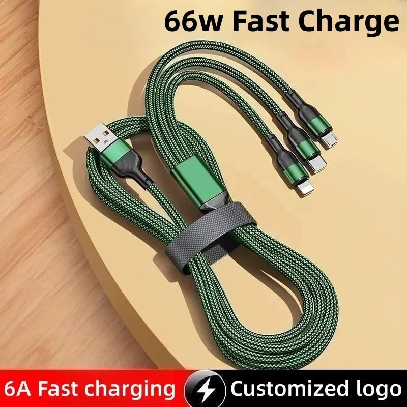 Multi Charging Cable 3 in 1 Nylon Braided Multi USB Cable Multiple Charger 66W 6A Fast Charging Cord for Mobile Phone Pack of 100 - Image 2
