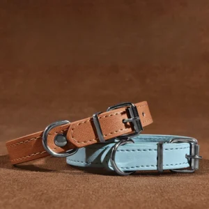 Solid Color PU Pet Collar Adjustable Waterproof Simulation Leather Necklace for Puppy Dog Cat Candy Color Pack of 2