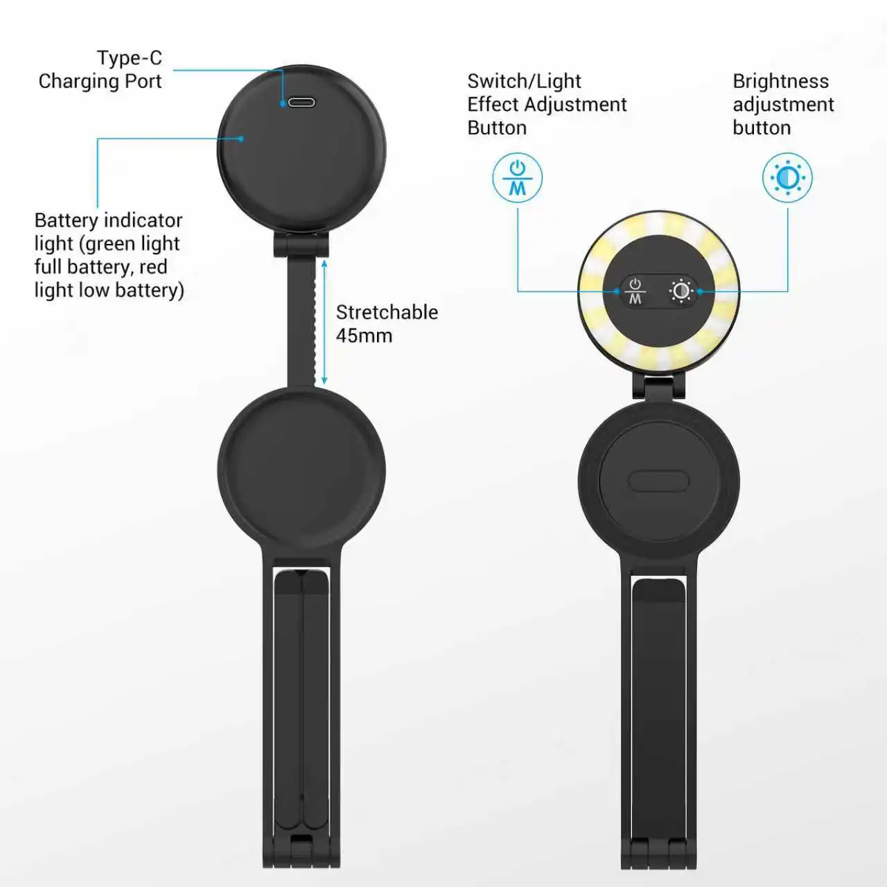 Magnetic Portable Phone Tripod Selfie Stick Tripod with Light - Image 2