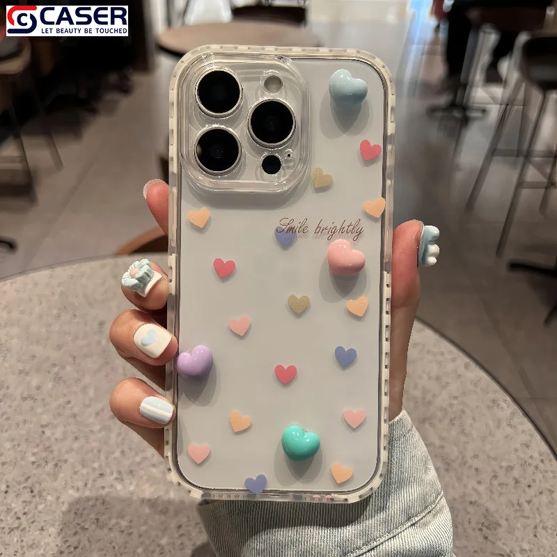 INS Cute Polka Dot Three-dimensional Rainbow love Heart Cell Phone Cover Fro iphone 16 15 14 Plus Pro Promax Pack of 10 - Image 3