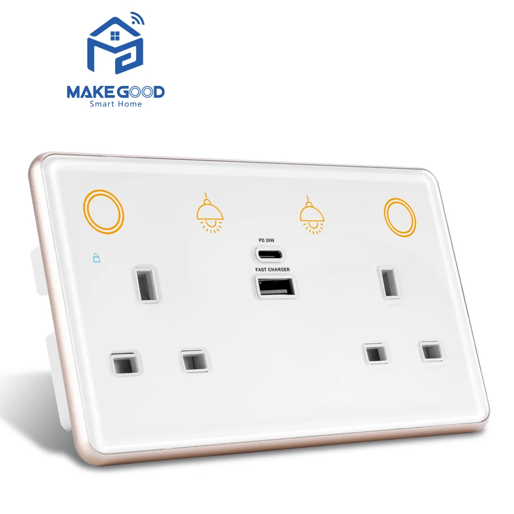 Modern Smart Home Products RGB Backlight Tuya Zigbee Smart 2Gang Light Switch Double UK Plug Wall Socket With USB Power Metering Pack of 5 - Image 4