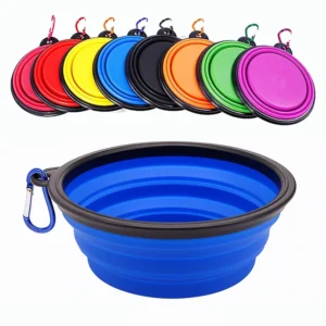 Wholesale Stock Custom Logo Durable Portable Collapsible 650ml TPE Dog Bowl with Carabiner Foldable Travel Pet Water & Food Bowl Pack of 100