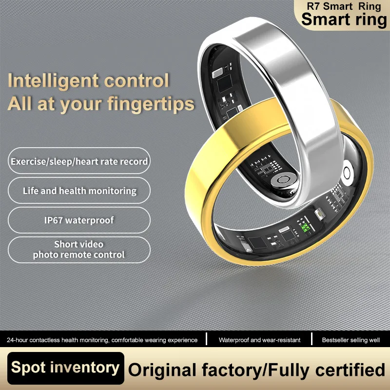 Intelligent Fitness Tracker Smart Ring Steel Case Health Monitoring for Temperature Blood Pressure Sleep-Remote Control Pack of 2 - Image 2