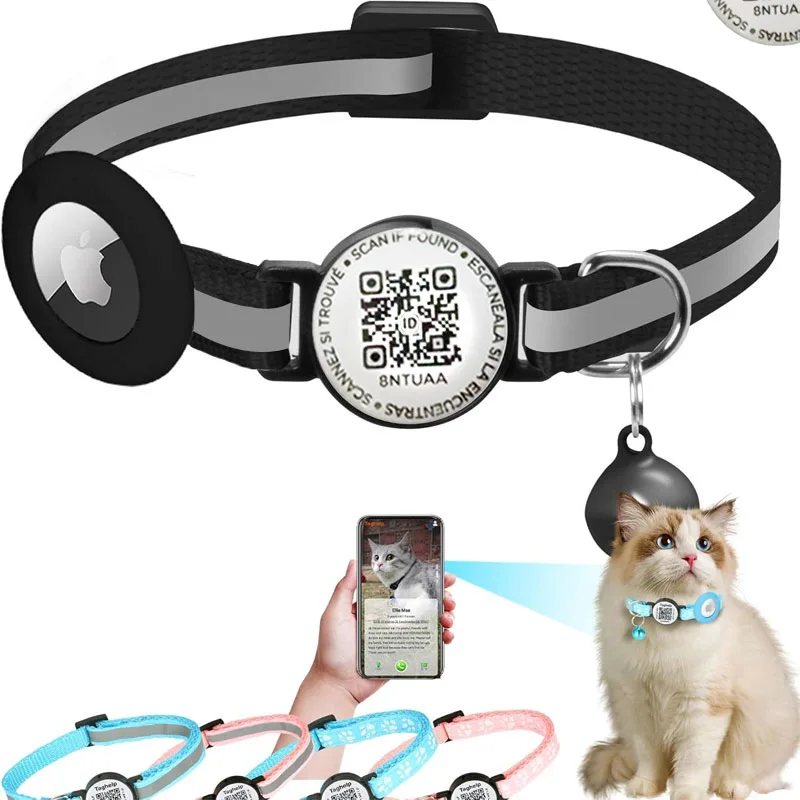 New Custom Software Ready QR Code Smart ID Personalized Adjustable Reflective Cat Collar Breakaway Quick Release With Bell Pack of 2