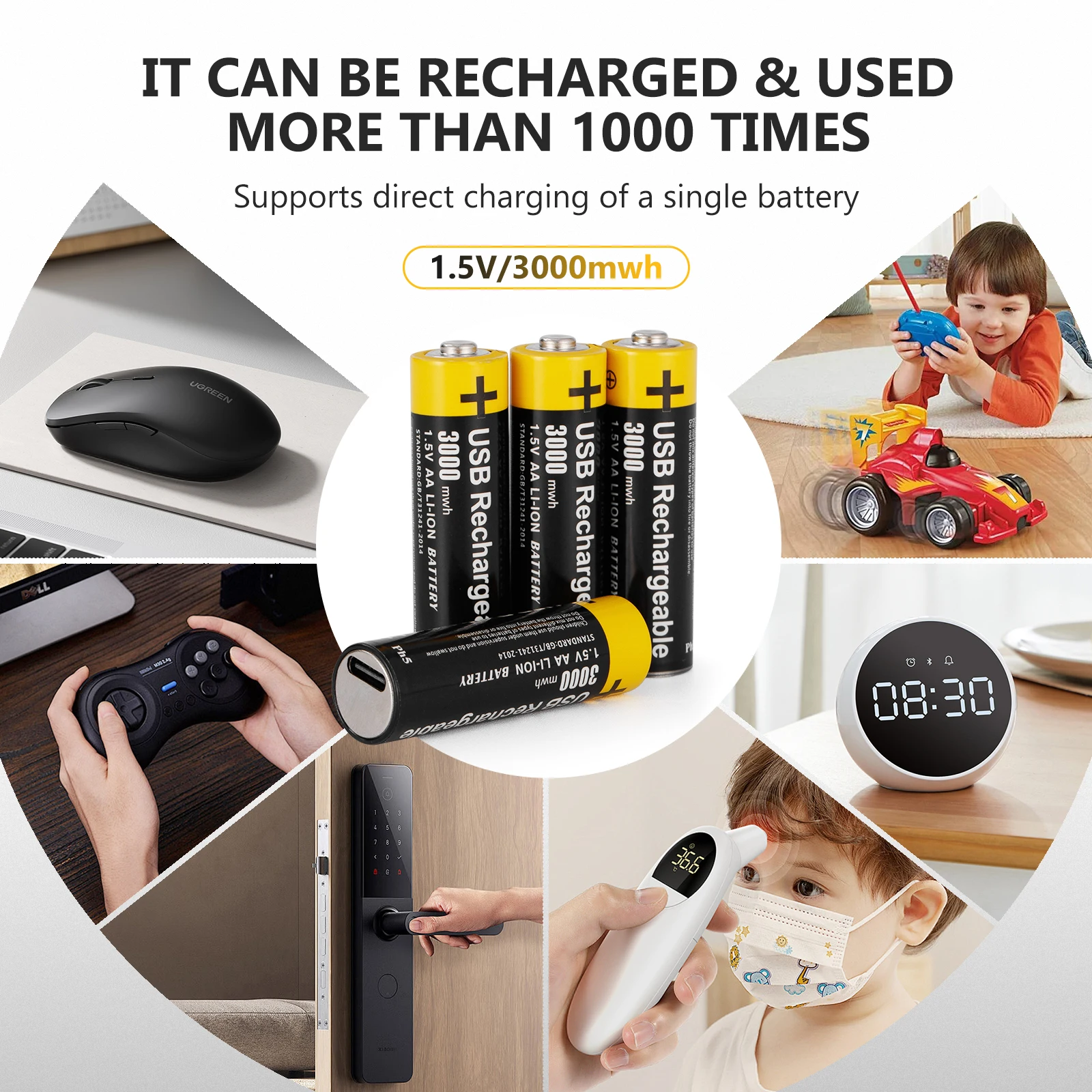 VOLTCORE 1.5V AA Rechargeable Batteries Cylinder Li-ion Batteries and Intelligent Charger with Charging Indicator - Image 3