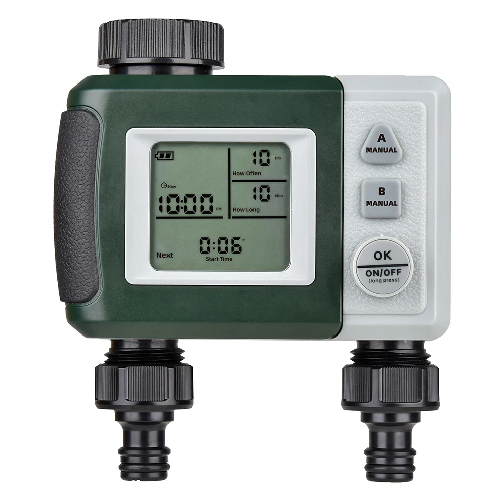 Wholesale Plant Garden Outdoor Automatic Waterproof Big Screen Green/grey 2 Outlet Intelligent 2 Zone Sprinkler Timer - Image 2
