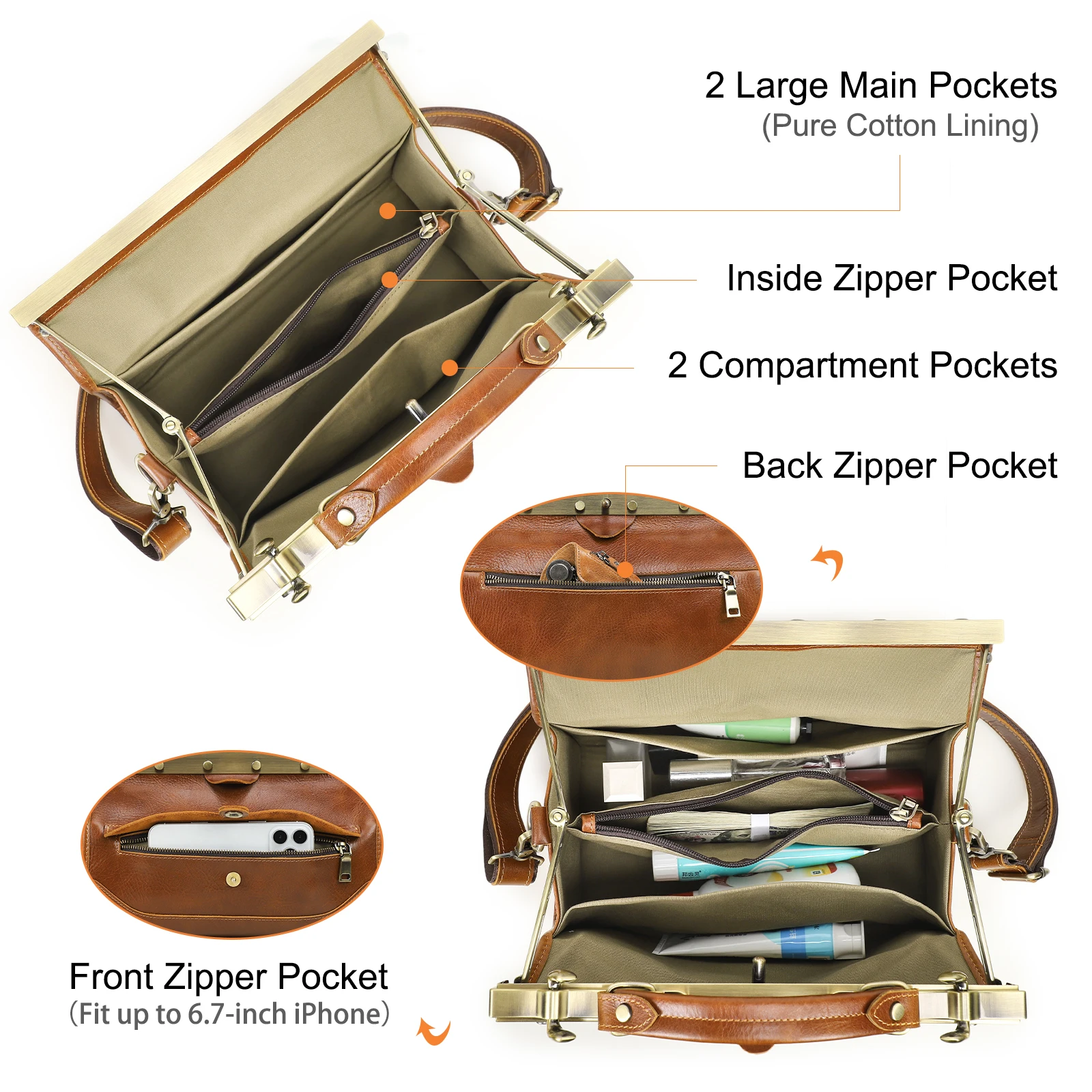 Vintage Luxury Mini Box Handbag for Women Full Grain Vegetable Tanned Leather High-End Handtasche with Elegant Doctor Bag Style - Image 4