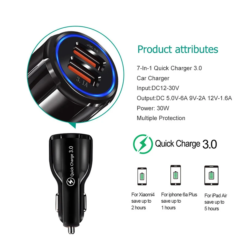 Customized Professional QC3.0 Dual USB Car Charger 30W Mobile Universal Fast Charging Feature Pack of 20 - Image 3