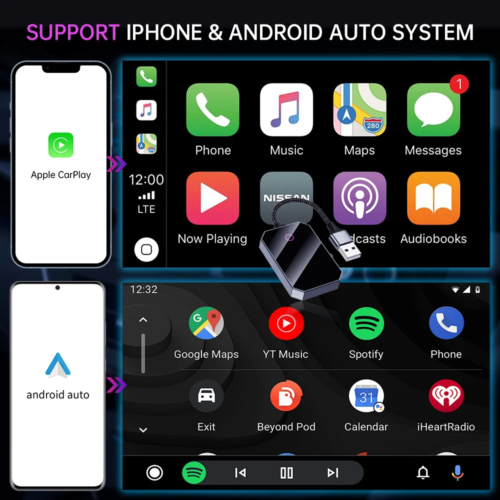 OEM ODM Carplay Dongle Wireless Adapter Convert 2 in 1Upgrade USB Android Auto Carplay Adaptor for Cars From 2015 IPhone10+ - Image 4