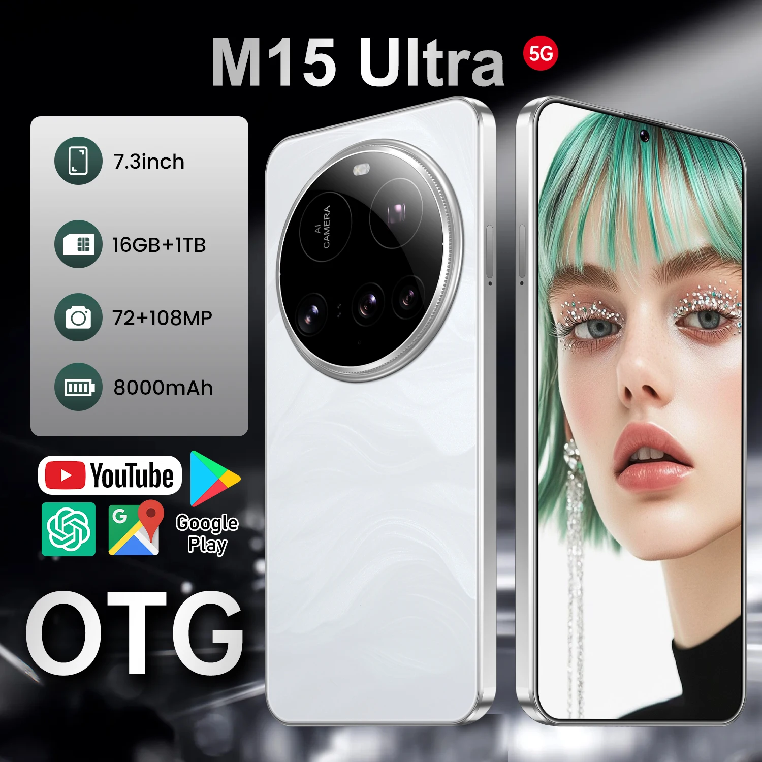 New Global Version M15 Ultra 5G Smart Phones Full-Screen Unlocked Dual Sim 16GB+1TB Gaming Phone Android 14 Mobile Phones - Image 2
