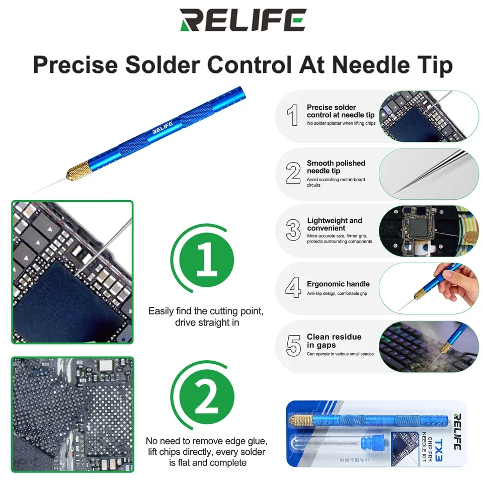 RELIFE TX3 Precise solder Chip Removal Tools Set for Mobile Phones Motherboard CPU Chip IC electronic components repair Pry kit - Image 2