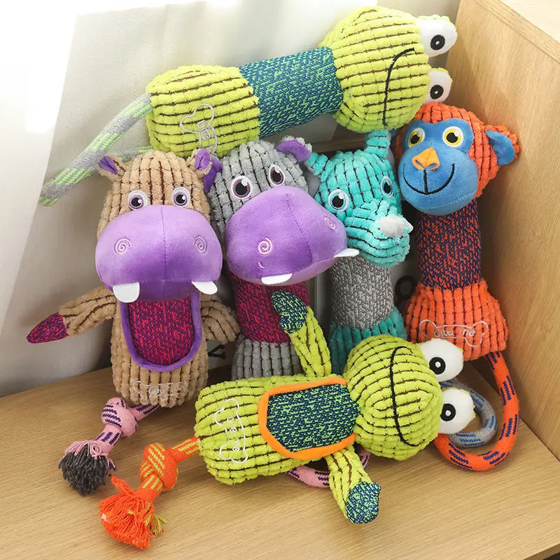 Pet Dog Teeth Cleaning Squeaky Interactive Cartoon Fashionable Plush Cotton Animal Chew Toy Pack of 5