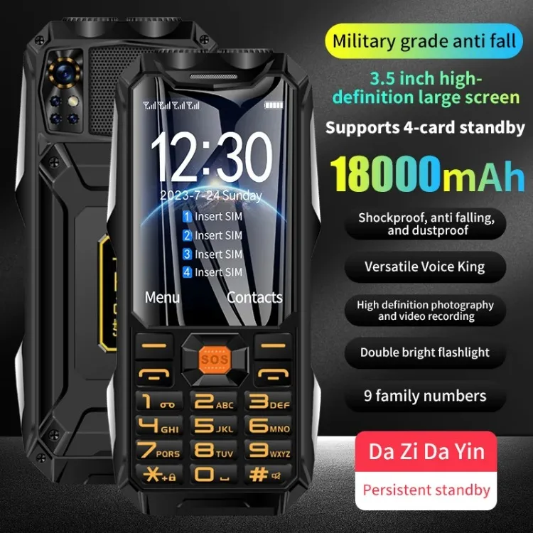 Q9 GSM 2G Network Mobile Phone 4 SIM Cards Rugged Bar Cellphone 3.5Inch HD Display Big Battery Loud Voice for Elderly - Image 3