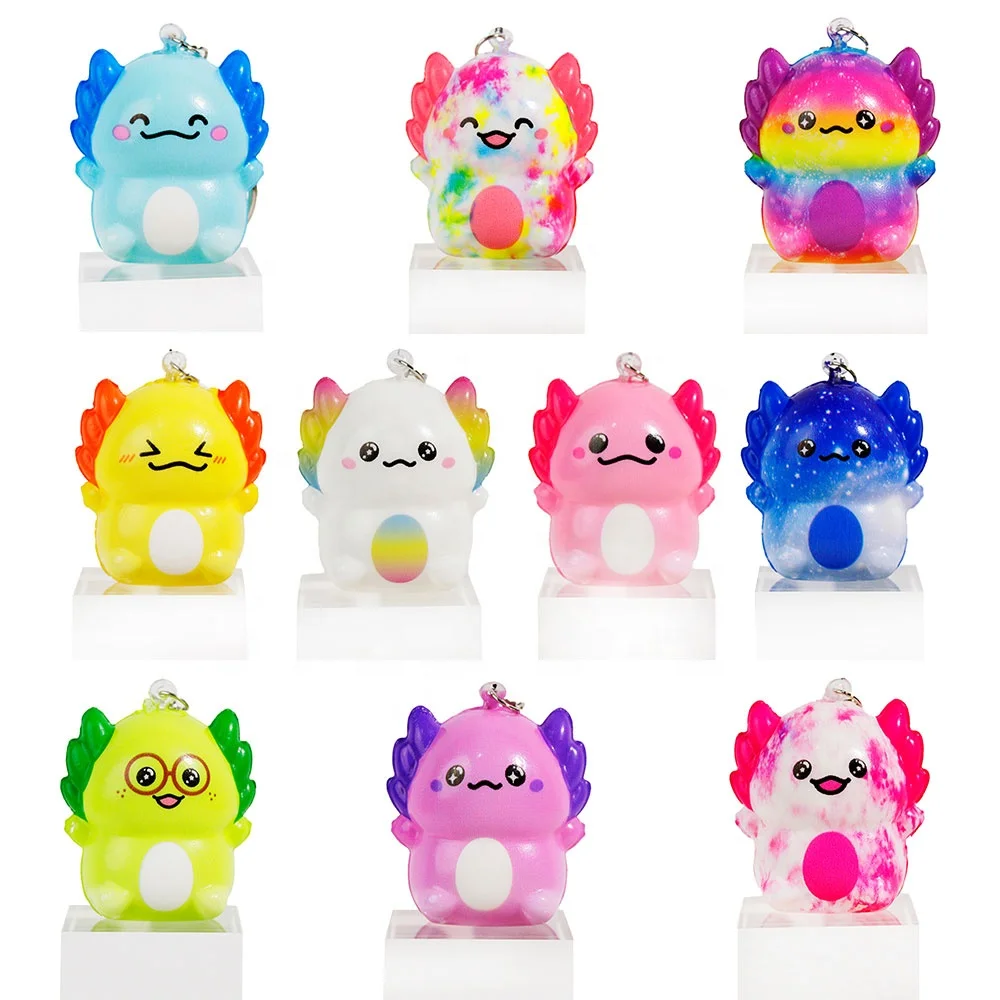 Popular Kawaii PU Foam Fire Lizard Axolotl Keychain Toy Mini Claw Machine Cartoon Doll for Kid Cute Fire Lizard Squeeze Keychain Pack of 100 - Image 3