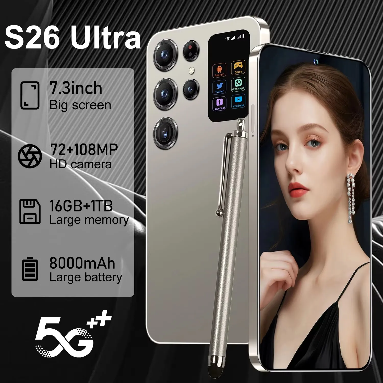 Customer Choice Unlock S26 Ultra 5G Smart Mobile Phone 7.3-inch HD Screen 16GB RAM+1TB Storage Deca Core Processor - Image 2