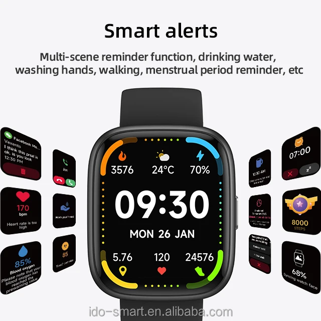 IDW26 Smart Watch Silicon Strap Fitness Tracker Sport Smartwatch Features Heart Rate/Blood IOS TFT Square - Image 4