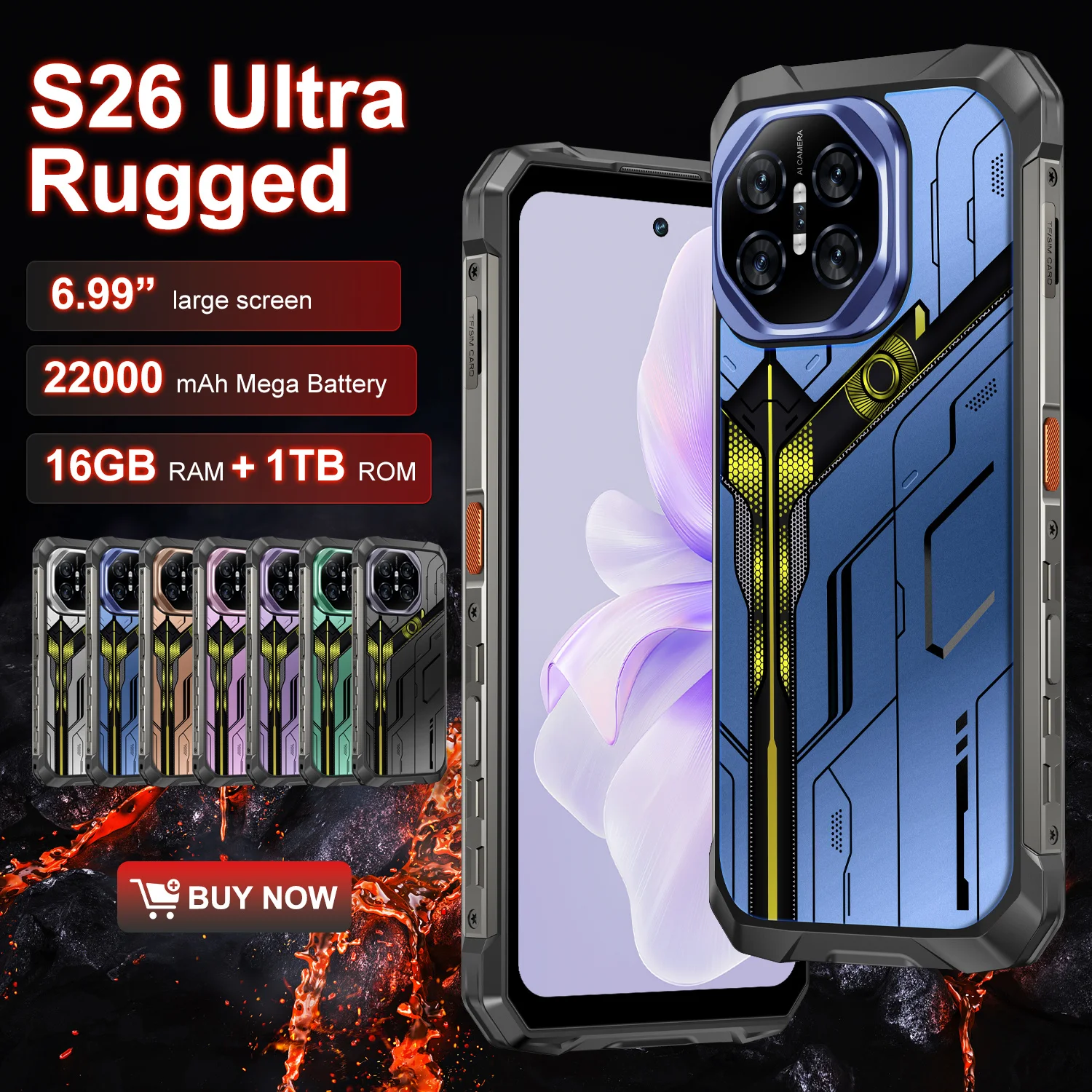 Smartphone S26 Ultra Rugged 5G CDMA LTE HD OLED 90Hz Gaming Display Android 15 Three-Defense Night Vision Shockproof 22000mAh - Image 3