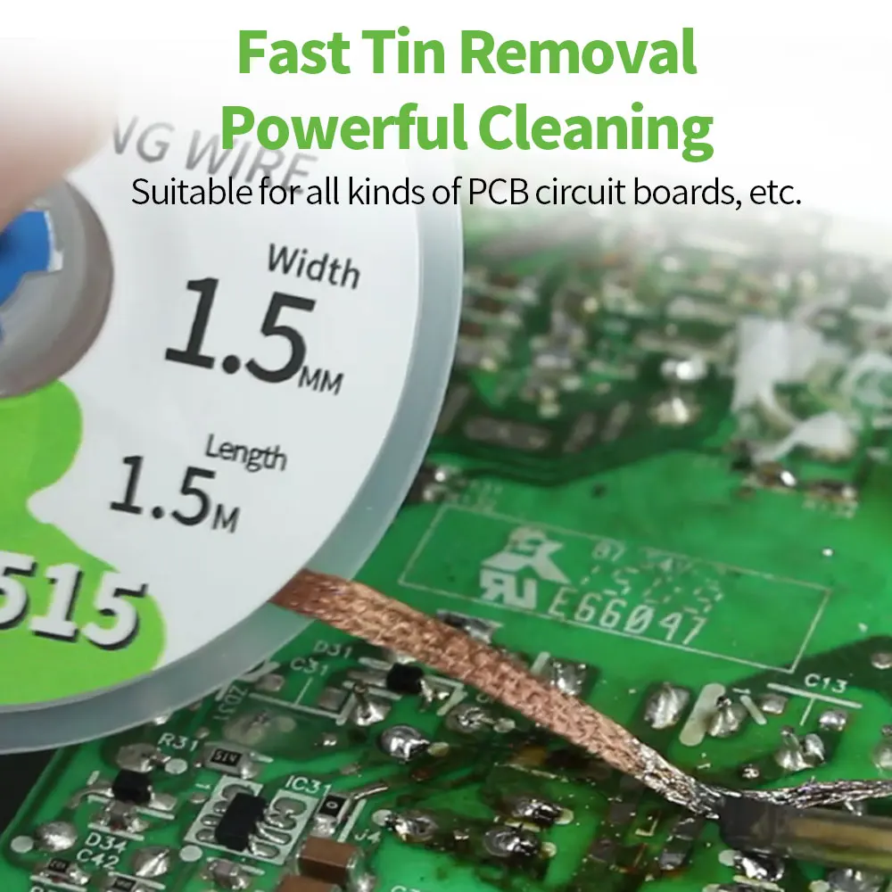 HZY 1.5-3.5mm Desoldering Mesh Braid Tape Copper Welding Point Solder Remover Wick Suitable for Motherboard Repair Pack of 10 - Image 4