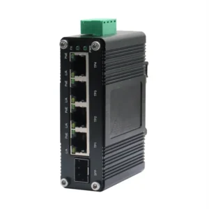 Rugged Industrial Ethernet Switch PoE 4x Gigabit RJ45 1x SFP DIN-Rail Wall-Mount 12-48VDC Voltage Booster CE FC