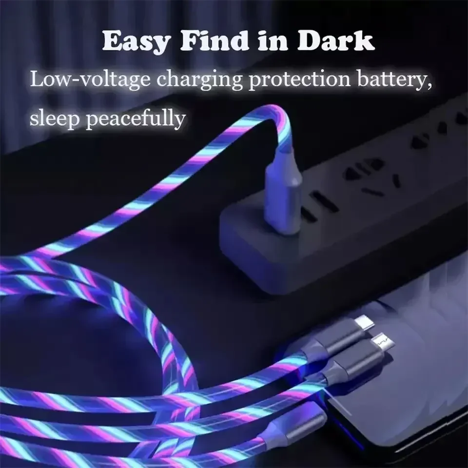 Glowing LED Light 3 in 1 Type C and USB Connectors Fast Charging Luminous Cable for iPhone Phone Accessories Pack of 200 - Image 4