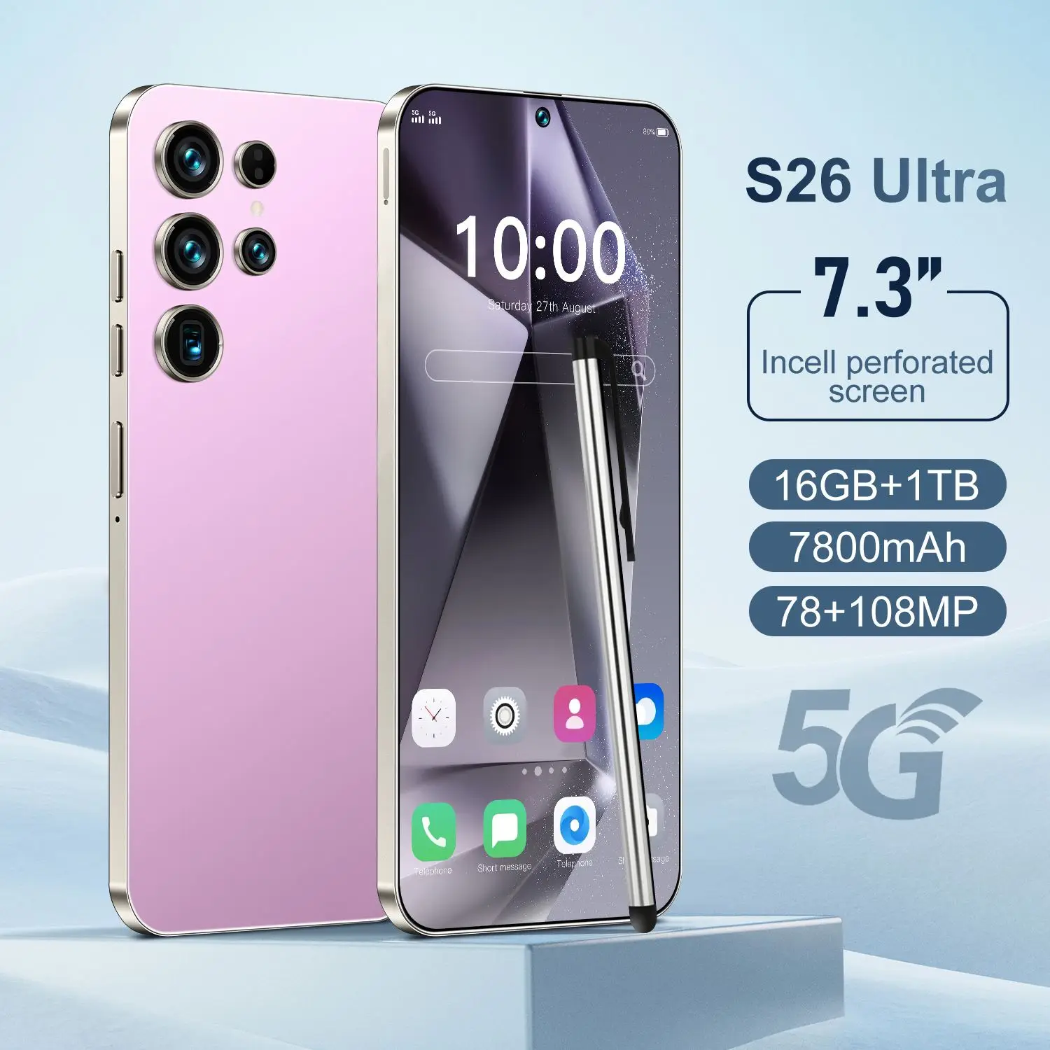 S26 Ultra Smart 5G Smartphone 16GB+1TB Dual SIM Deca Core CPU 7.3 Inch HD Screen 7800mAh Battery 108MP Global Version - Image 2