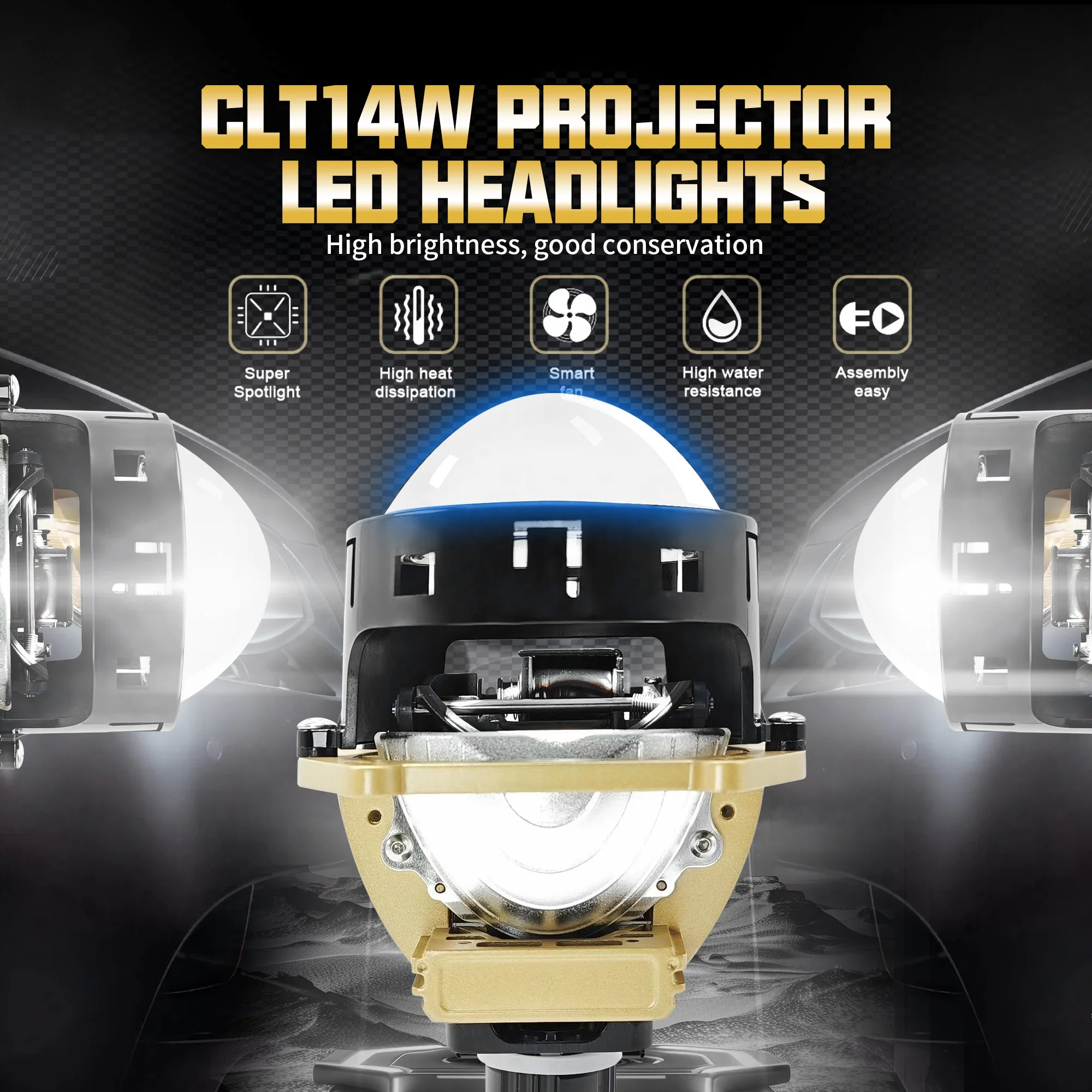Chenlang New Design 3 Inch 110W Bi Led Projector Lens Lossless Installation Three Colors White Warm White Yellow Car Headlights Pack of 2 - Image 2