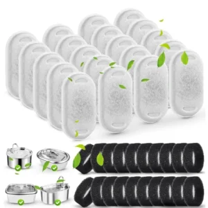 Cat Water Fountain Filters for 67oz/2L and 108/3.2L Stainless Steel Pet Fountain Replacement with 20 Sponges Pack of 24