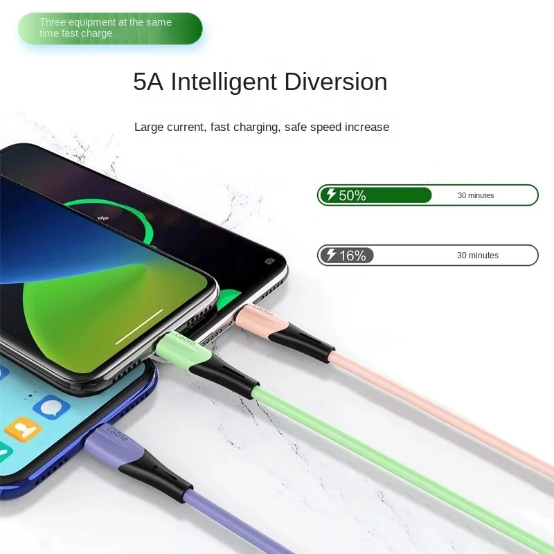 Liquid Silicone Micro USB/Type-C Charger Cable Universal Mobile Phone Multi-Head Fast Charging 3-in-1 Charging Line Cable Pack of 3