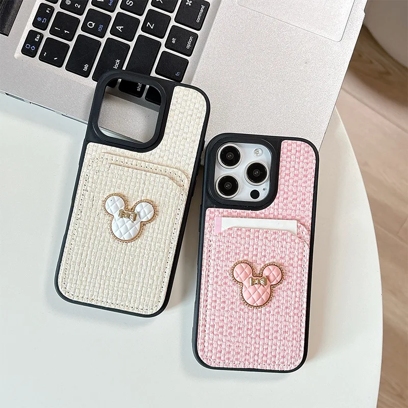 Korean Cartoon Mouse Card Holder PU Texture Case Fashion Simple Design iPhone Cover for 15 Plus 16 for iPhone 17 Pro Max Pack of 5 - Image 2