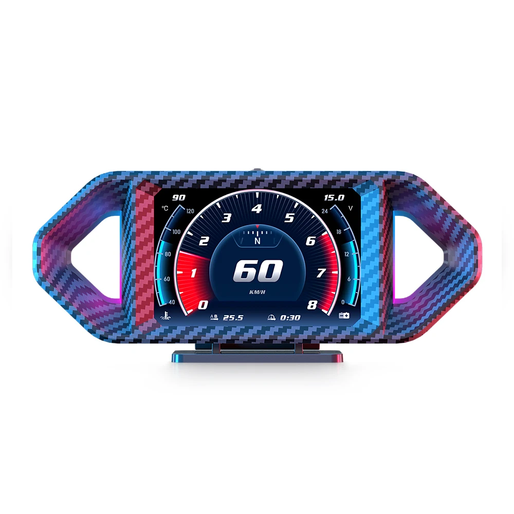 Simulated Carbon Fiber OBD and GPS Gauge Car Hud Head up Display With Multiple Languages for Universal Car Pack of 2