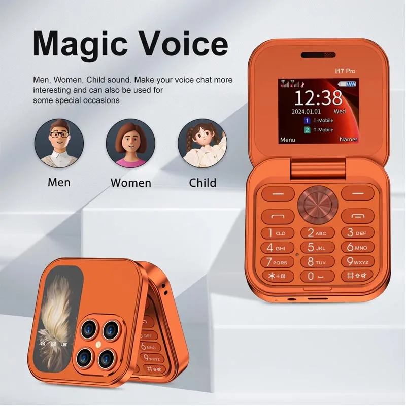I17 Mini Foldable Mobile Phone Speed Dial 2G Dual SIM Card Pocket Phone Flashlight FM Radio Blacklist Magic Voice Flip Cellphone Pack of 5