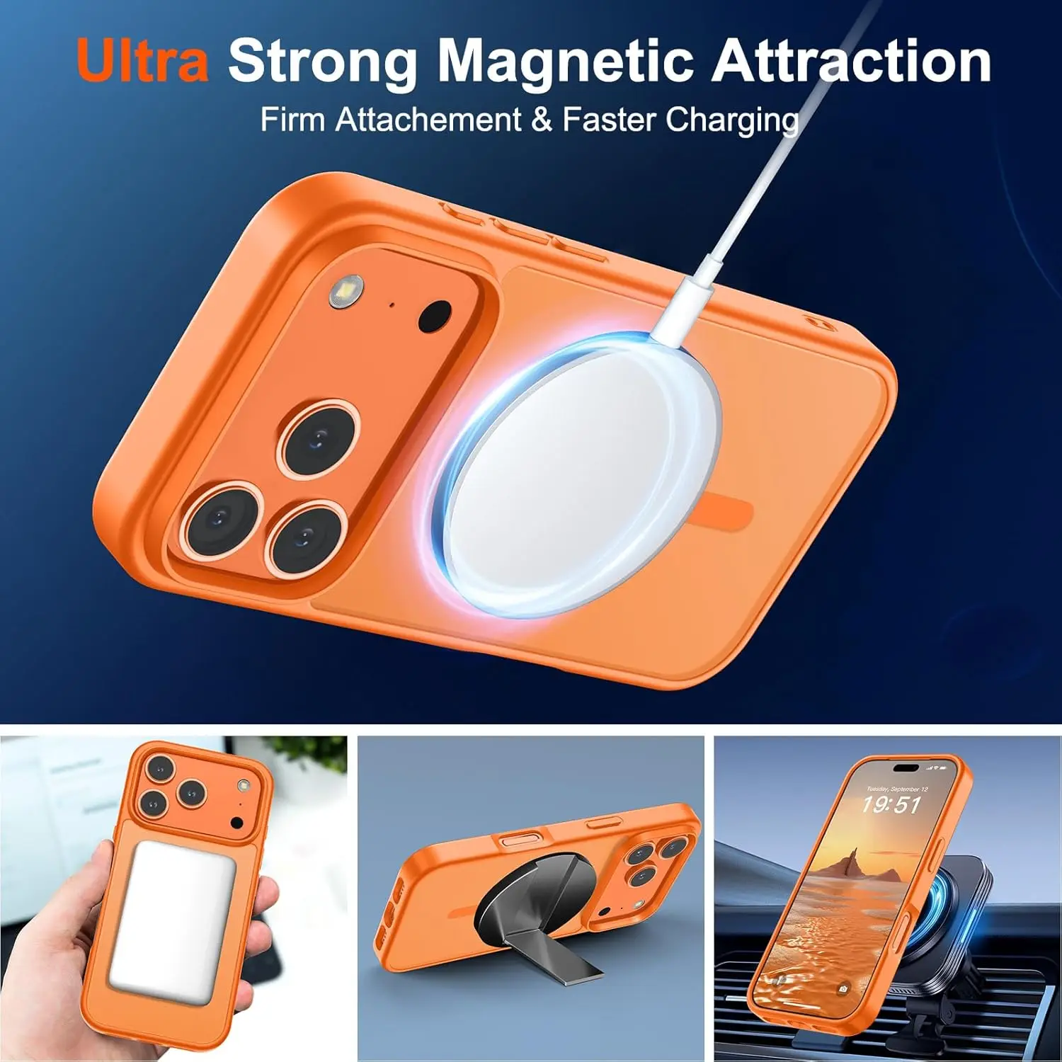 Rugged Magnetic Case Back Cover Supports Wireless Charging Translucent Matte Mobile Cell Case for iPhone 17 Pro Max Pack of 50 - Image 4