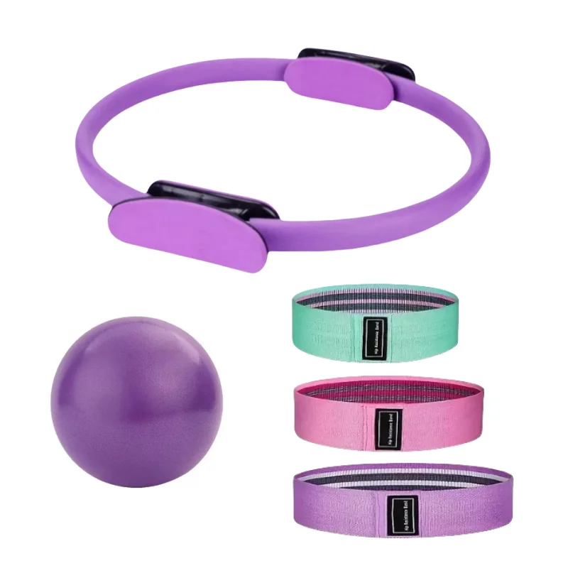Yoga Pilates 5 PCS Set Pilates Circle Hip Belt Yoga Ball Pilates Magic Ring Set for Stretch Exercise Fitness Workout
