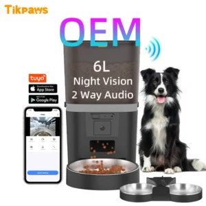 OEM 6L WiFi Pet Food Dispenser With Camera Timer Tuya App Feeding Schedule Night Vision Automatic Pet Feeder 2 Bowls for 2 Dogs Pack of 8