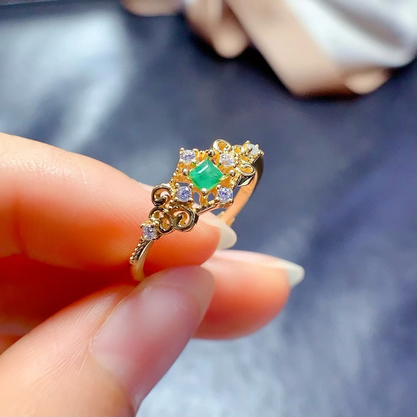 Hot Popular African Fashion Classic 925 Sterling Silver 18K Gold Plated Luxury Squillo Collection Natural Emerald Rings Women